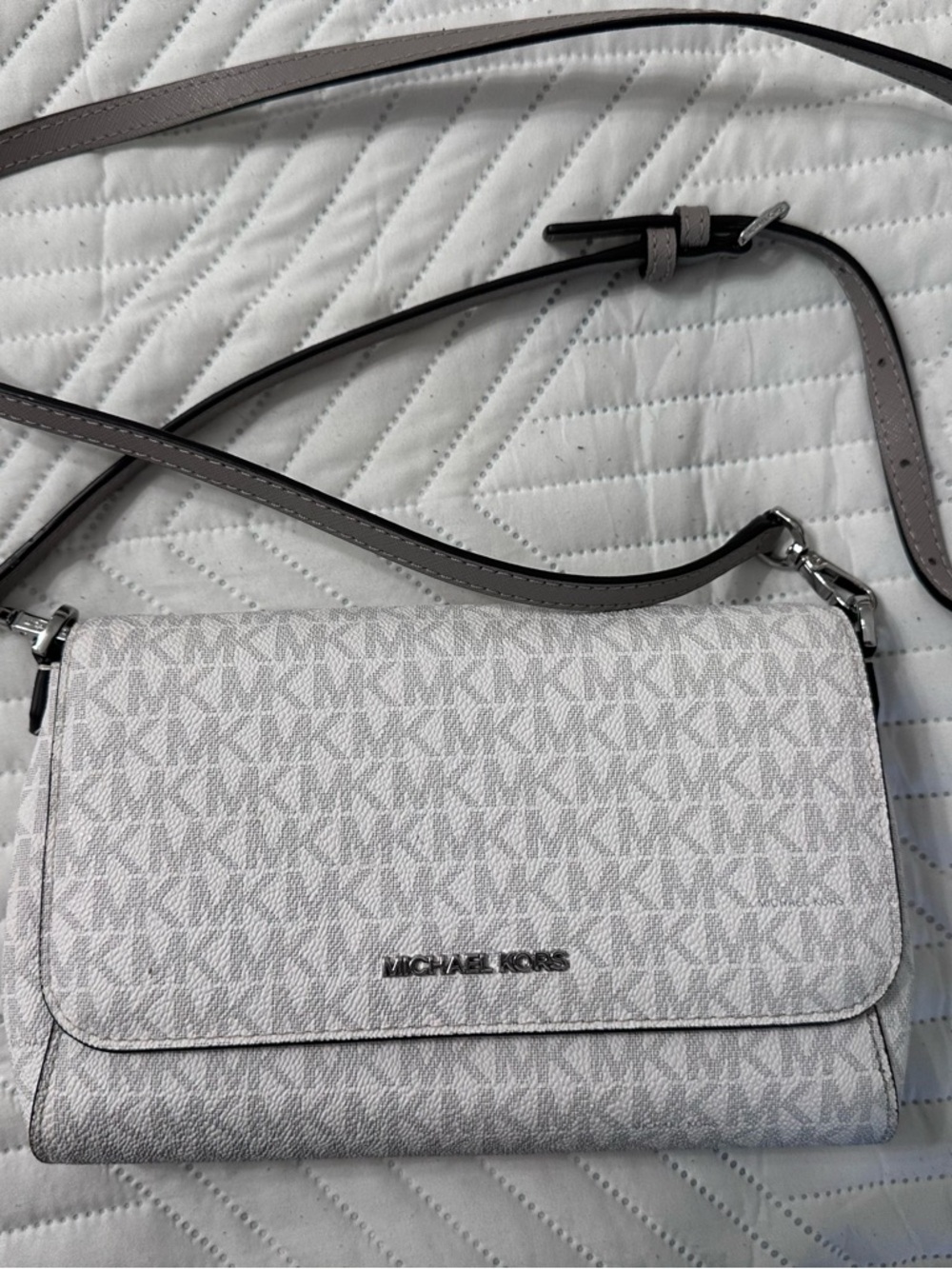 Michael Kors Light Gray/White Logo Crossbody Bag